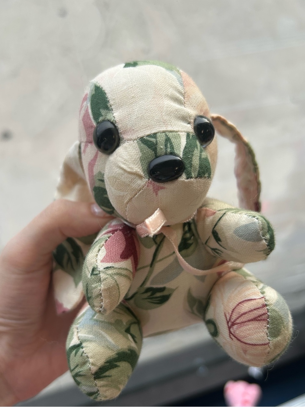 Vintage Bunny Plush Floral Pattern Fabric Stuffed Animal Toy 5”